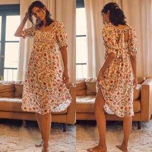 Mark D. Sikes Anthropologie Smocked Puff Sleeve Floral Dress Sz XL Cottagecore